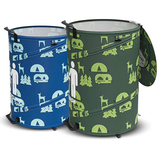 Leisure Coachworks 30 Gallon Collapsible Pop-Up Trash & Recycling Cans for RV's, Camping, Recycling, Yard Waste, Leaf Bag, Children Toy Bin (Trash & Recycling Cans)