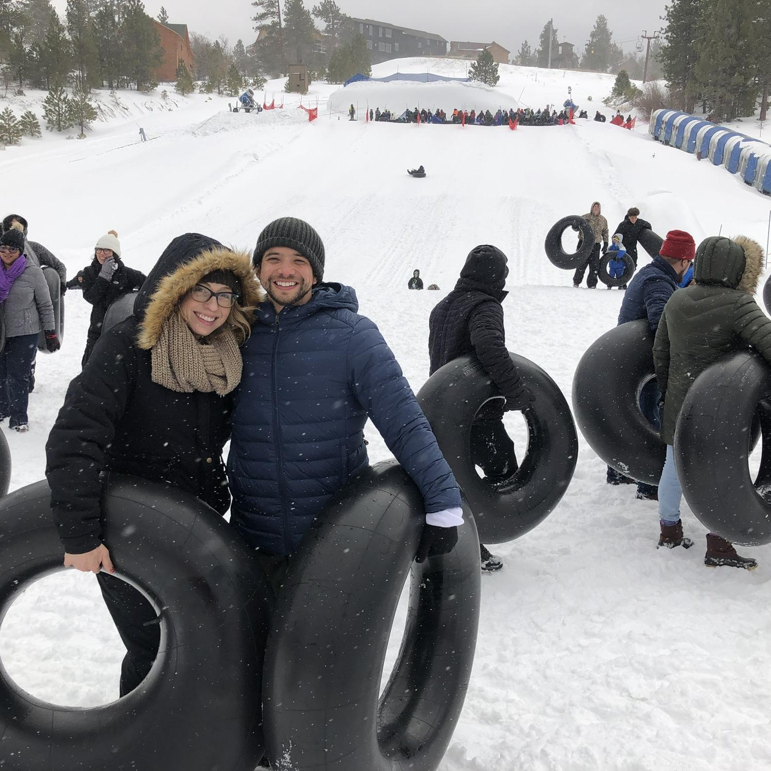 Snow tubing in Big Bear Lake, CA.