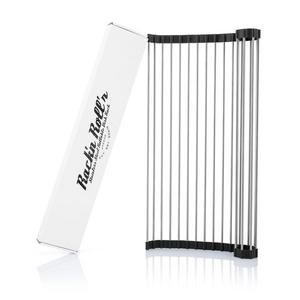 UpGood Stainless Steel Over the Sink Dish Drying Rack | Rollable, Foldable, and Easy to Store (Large Drainer, Black)