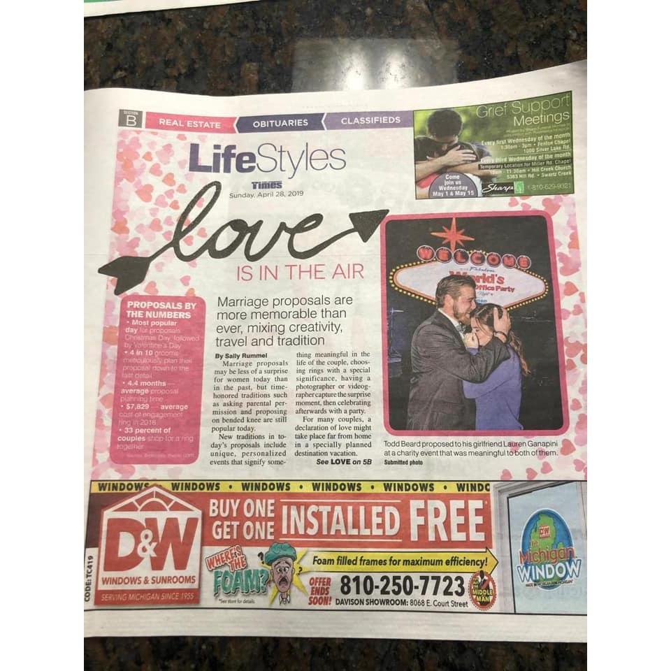 Our engagement story was featured in the local Tri-Country times thanks to Todd's clever surprise he had planned.