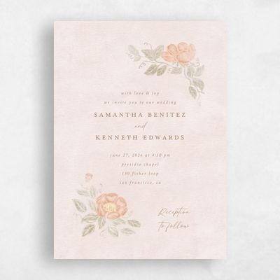 Blush, Orange Wedding Invitation - Muriano Portrait