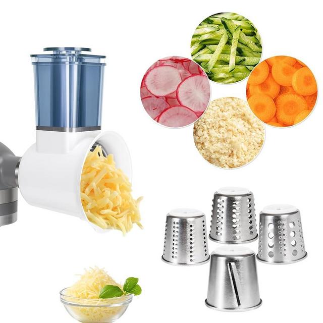 Slicer Shredder Attachment for KitchenAid Stand Mixer, Salad Machine with Vegetable Slicer, Salad Maker, Food Slicers Cheese Grater Attachments for Kitchenaid Mixer Dishwasher Safe (Beige)