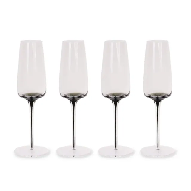 Hotel Collection Smoke Stem Champagne Glasses - Smoky Black Champagne and Coupe Flutes, 4 Glasses