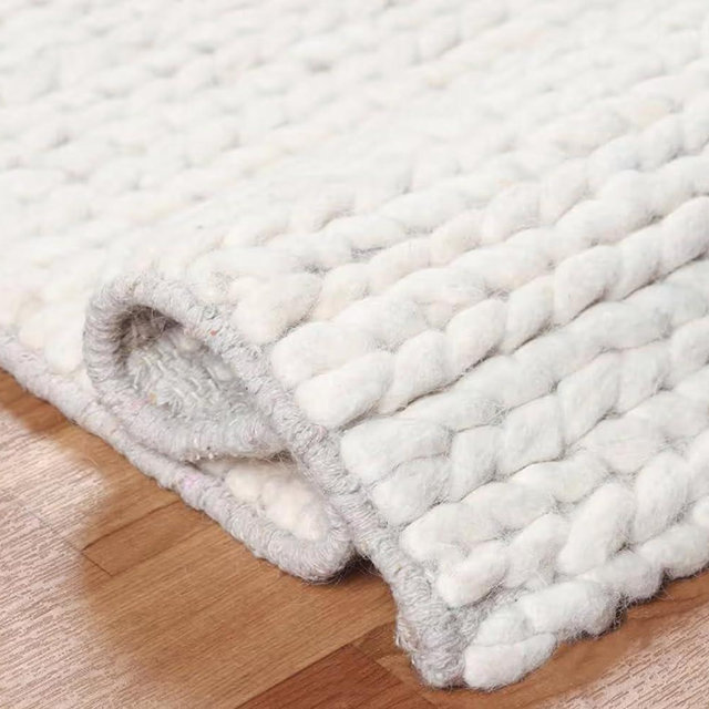 FRELISH DECOR Wool Cotton Area Rug for Living Room and Bedroom, 9'x12' Handwoven Braided Chunky Knit Cable Rugs, Farmhouse Contemporary Area Rug: Wool Ivory Premium
