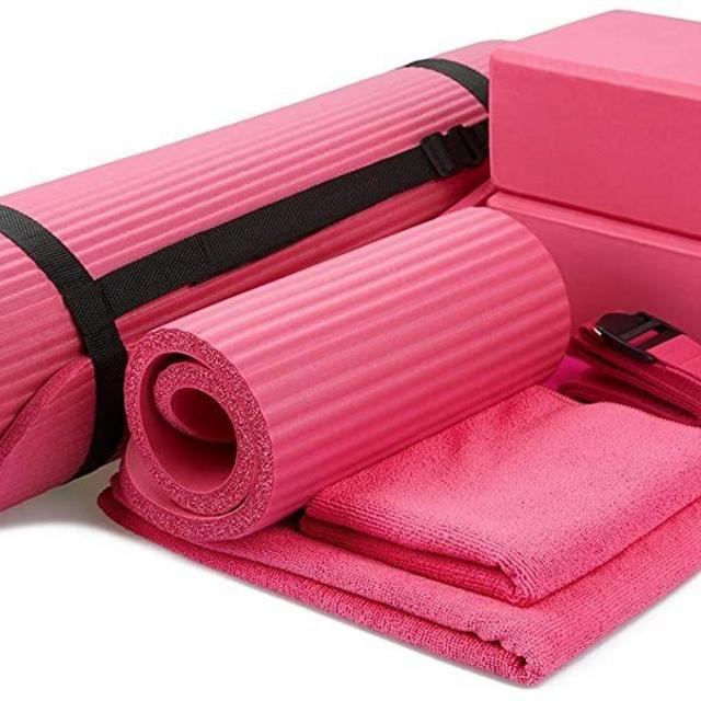 BalanceFrom GoYoga 7-Piece Set - Include Yoga Mat with Carrying Strap, 2 Yoga Blocks, Yoga Mat Towel, Yoga Hand Towel, Yoga Strap and Yoga Knee Pad