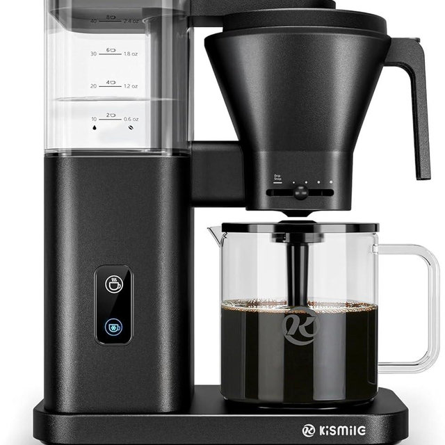 Kismile SCA-Certified 8 Cup Drip Coffee Maker, Pour Over Coffee Machine with 3s Instant Heat 197–205℉, Adjustable Flow Control, Removable Water Tank, Deep Cold Brew & 40 Min Keep Warm