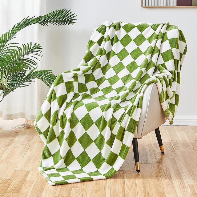 SOCHOW Checkered Flannel Throw Blanket, Soft Cozy Checkerboard Grid Pattern Fleece Blanket for Couch Bed Sofa, Sage Green 60 × 80 Inches