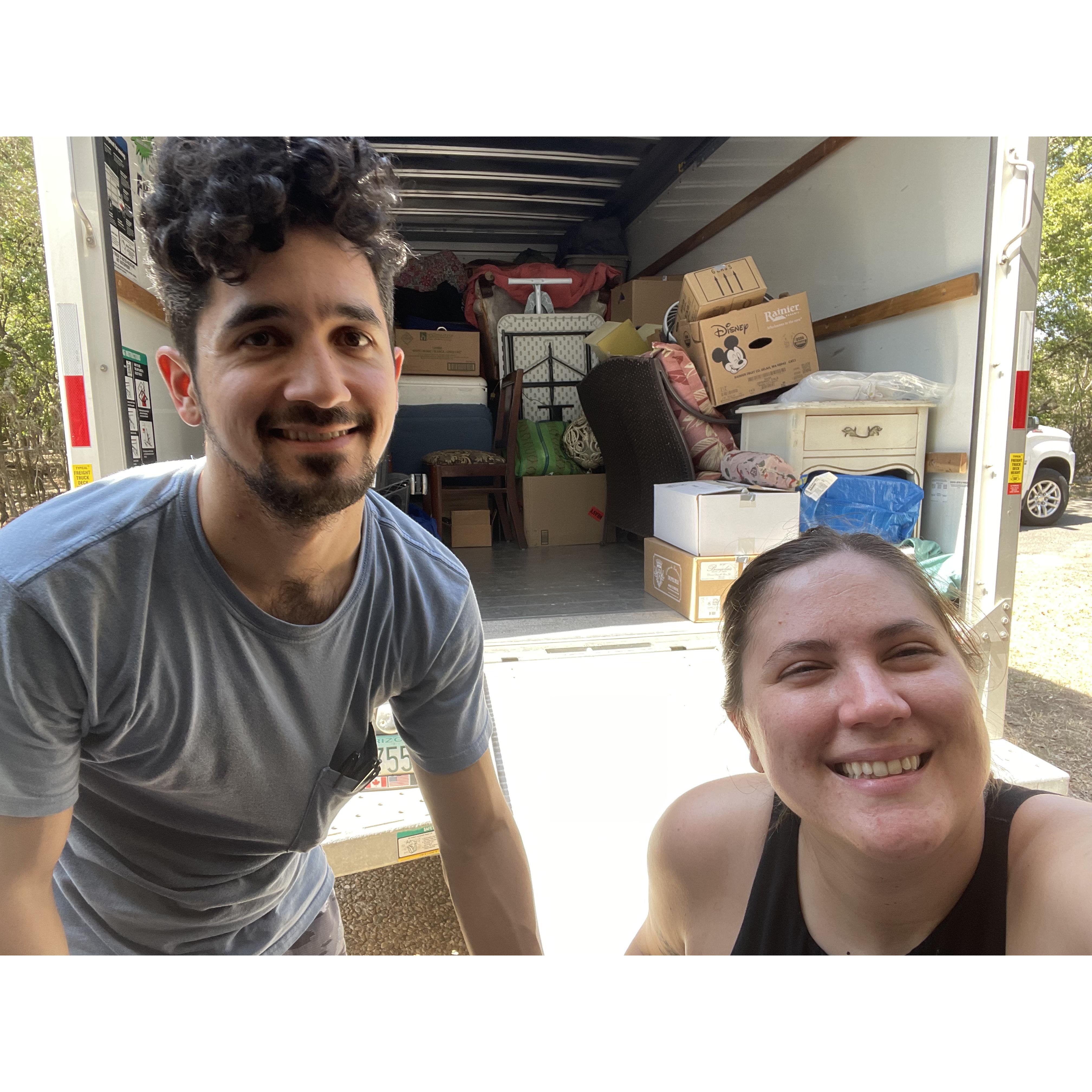 Moving in; our only regret was moving in July in Texas.