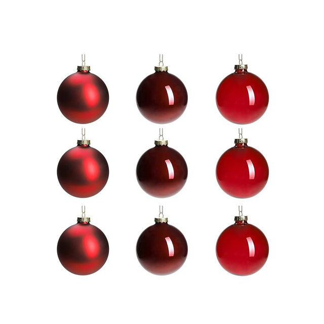 DN DECONATION Deep Red Glass Christmas Ornaments, Set of 9, 3.15' Hanging Christmas Baubles for Xmas Tree Decoration, Wedding Party Gift