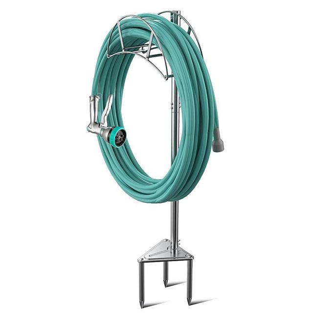 Stainless Steel Garden Hose Holder, Water Hose Holders for Outside, Freestanding Garden Hose Stand, Hose Storage Rack for Outdoor (Silver)