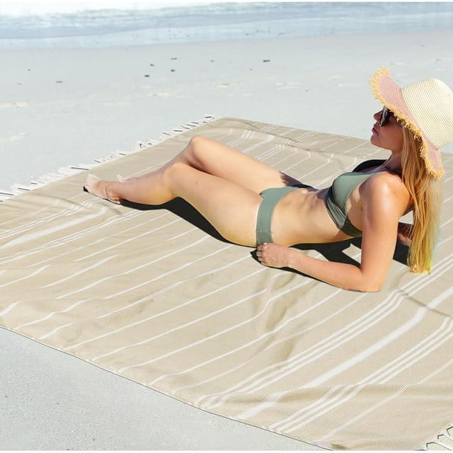 Oversized Turkish Beach Towel Blanket XXL Cotton Sandproof Towels Boho Woven Extra Large Big Sand Free Giant Throw Thick Blankets Huge Quilt XL Picnic Camping Necessities Cloud For Adult Gifts Beige