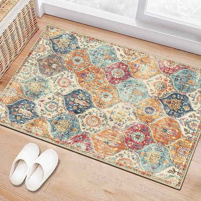 Lahome Moroccan Trellis Area Rug, 2x3 Entry Rug Non-Slip Washable Indoor Door Mat, Small Persian Oriental Accent Throw Rug for Bedroom Kitchen Entryway Bathroom (Cream, 2x3ft)