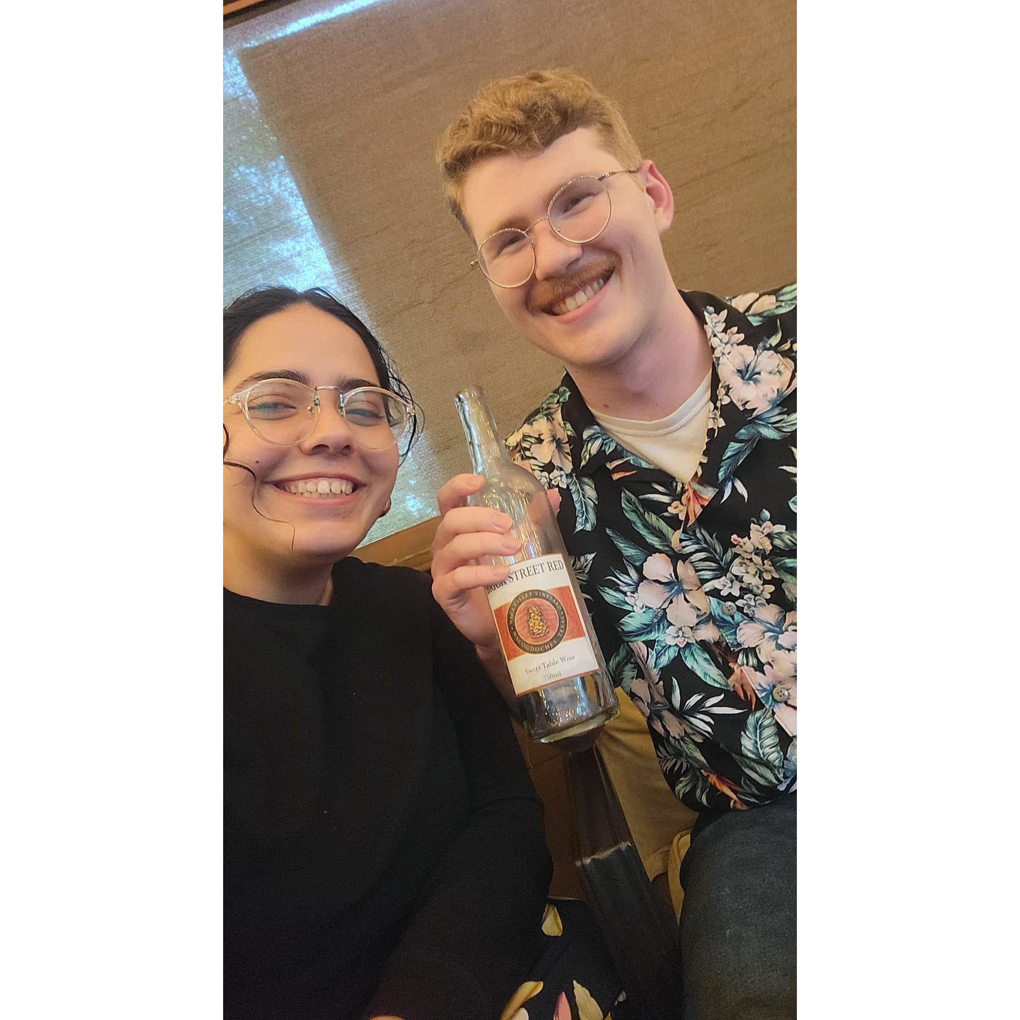 1 Year Anniversary @ Naca Valley Vineyard - We finished a bottle of wine together for the first time!