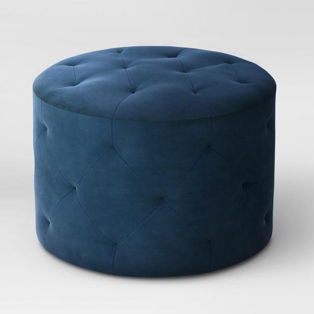 Caroline Tufted Ottoman Velvet Navy - Threshold™