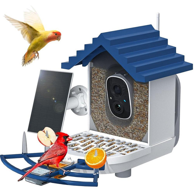 Smart Bird Feeder with Camera Solar Powered & AI Bi rd Identification, 2.4Ghz WiFi Bird feeders for Outdoors, 2K Hd Live Video, Nstant Arrival Alerts - Best Gifts for Bi rd Lovers