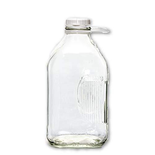 2 Qt Heavy Glass Milk Bottle with Handle & Cap, 64 Oz, 1/2 Gal.
