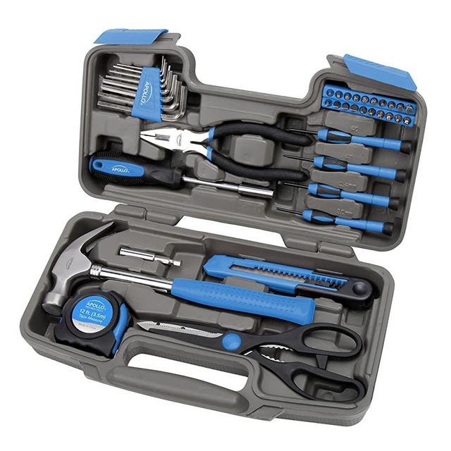 Apollo Tools Original 39 Piece General Household Tool Set in Toolbox Storage Case with Essential Hand Tools for Everyday Home Repairs