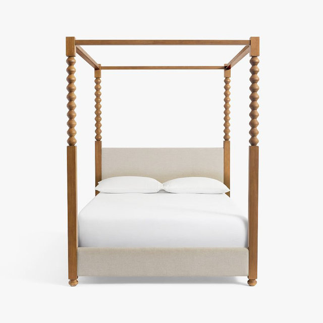 Chris Loves Julia Stacked Ball Canopy Bed, Kindle Brown, King