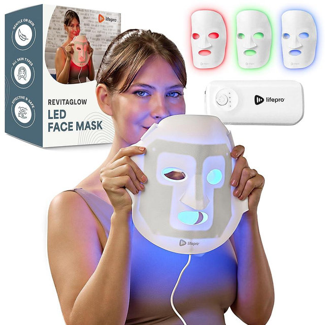 LifePro Red Light Therapy Face Mask - LED Light Therapy Mask with 3 Colors for Face and Neck - Portable Skin Care Device for at-Home Facials