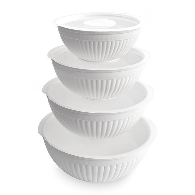 Nordic Ware Prep and Serve Mixing Bowls Set, 8-Piece, Glacier White