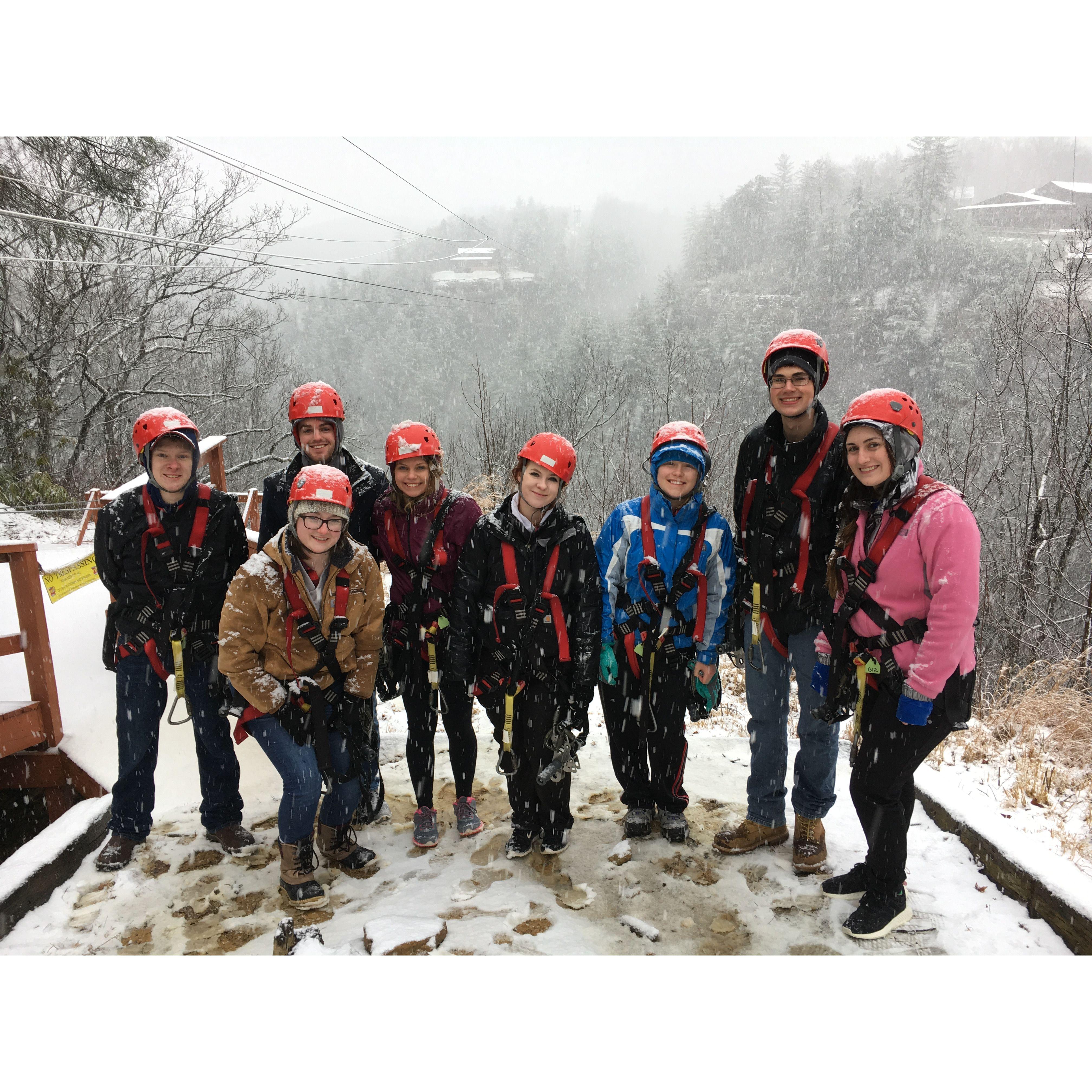 Ziplining in the snow before the ASU Formal, 2018