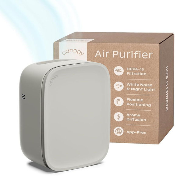 Canopy Bedside Air Purifier | Up To 99.97%* HEPA-13 Filtration | Remove Dust & Pet Dander | Night Light & White Noise | Air Quality Sensor | Quiet Fan for Sleep | Filter & Adapter Included