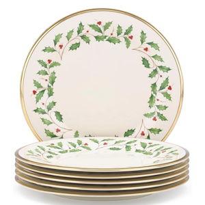 Lenox Holiday 6-Piece Dinner Plates Dinnerware Set, Service For 6, Porcelain, Dishwasher Safe, Round Plates Set, Holiday Red & Green, Perfect for Gatherings, Christmas Dinnerware (Ivory, 6 Piece)
