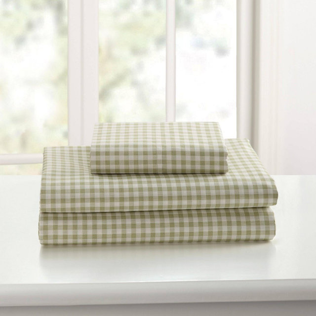 Laurel & Mayfair King Gingham Print Sheet Set Green
