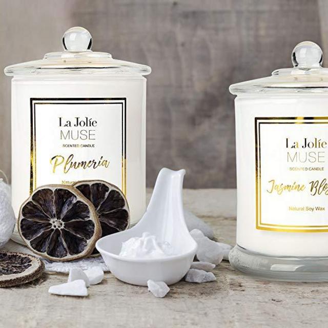 LA JOLIE MUSE Scented Candles Pack 2 Plumeria and Jasmine, 20 Ounce, 100% Soy Wax, for Women