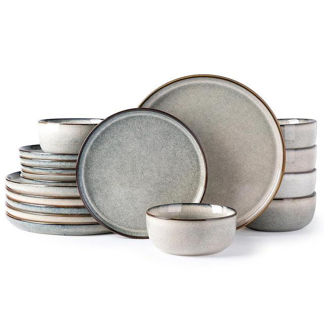 GBHOME GBHOME Ceramic Dinnerware Sets for 6, 18 Pieces Stoneware Plates and Bowls Sets, Reactive Glaze Dishes -Scratch Resistant, Dishwasher&Microwave Safe, Green Wheat