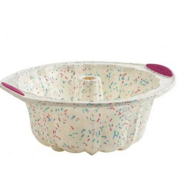 Trudeau Structure Silicone 10 Cup Fluted Cake Pan, Confetti/Fuchsia