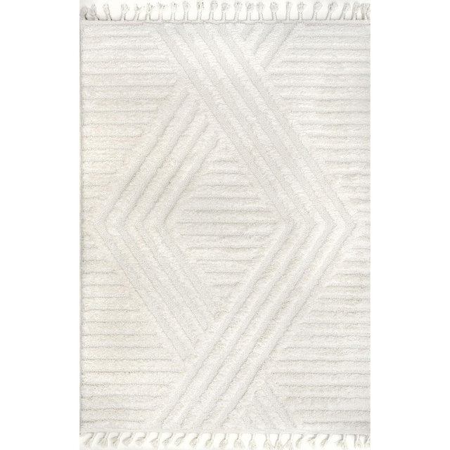 nuLOOM Risette Geometric Shag Tassel Area Rug 5x7 in Ivory
