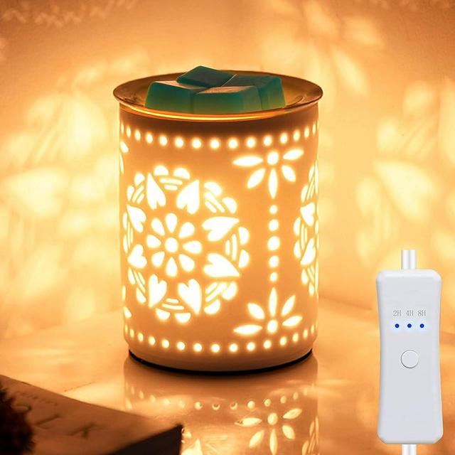 IKSOO Wax Melt Warmer, Ceramic Wax Warmer with Timer, Cute Wax Warmer Burner Melter, Aromatherapy Lamp for Home Office Bedroom, Sunflower Decor Gifts, with 2 Bulbs