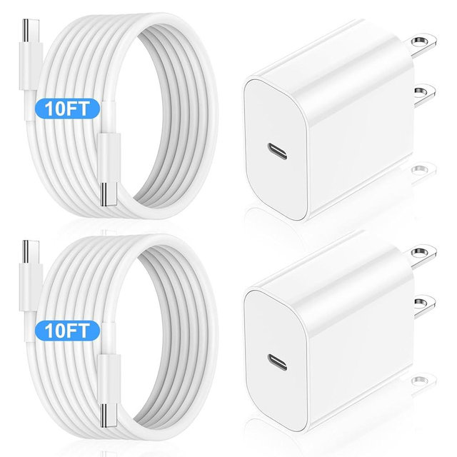 iPhone 16 15 Fast Charger Block and 10ft USB C to C Cable Cord Long for Apple iPhone 16 Pro Max/16 Pro/15 Plus/15 Pro Max/iPad 12.9/11 inch/Air/Mini, Type C Wall Charging Power Adapter Plug Cube Brick