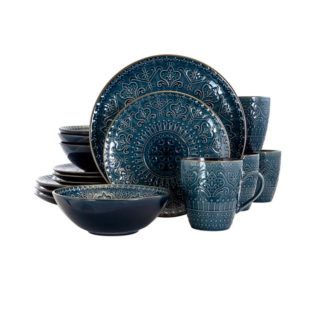 Elama Deep Sea Mozaic Luxurious Dinnerware with Complete Set of 16 Pieces