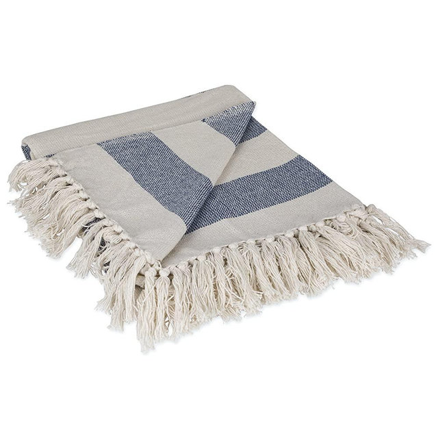 DII Rustic Farmhouse Cotton Cabana Striped Blanket Throw with Fringe For Chair, Couch, Picnic, Camping, Beach, & Everyday Use, 50 x 60" - Cabana Striped French Blue