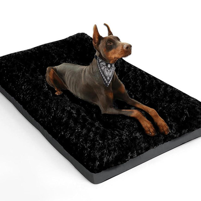 POCBLUE XL Dog Beds, Large Pet Bed for Crate, Washable Plush Dog Mat for Cages, Non-Slip Crate Pad for Outdoor/Indoor/Car Use, Comfy & Soft Kennel Pad for Dogs Up to 90 lbs, 41"x27", Black