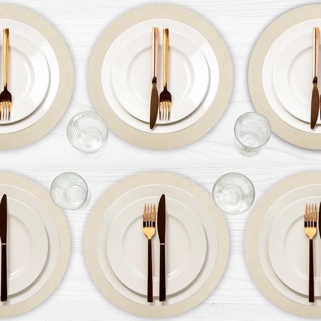 Homewear Placemats Set of 6 – Round 15” Faux Leather Table Mats for Dining, Heat Resistant & Non-Slip Washable Table Decor, Indoor, Outdoor, Dining Table Set for 6, Modern Kitchen & Holiday Use, Beige