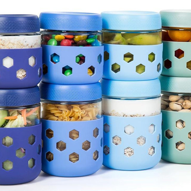 Gemice 8-Pack 16 oz & 10 oz Glass Mason Jars with Silicone Sleeves, Airtight BPA-Free Overnight Oats Containers with Lids, Dishwasher Safe Leak-Proof Meal Prep Jars for Chia Pudding, Yogurt, Snacks