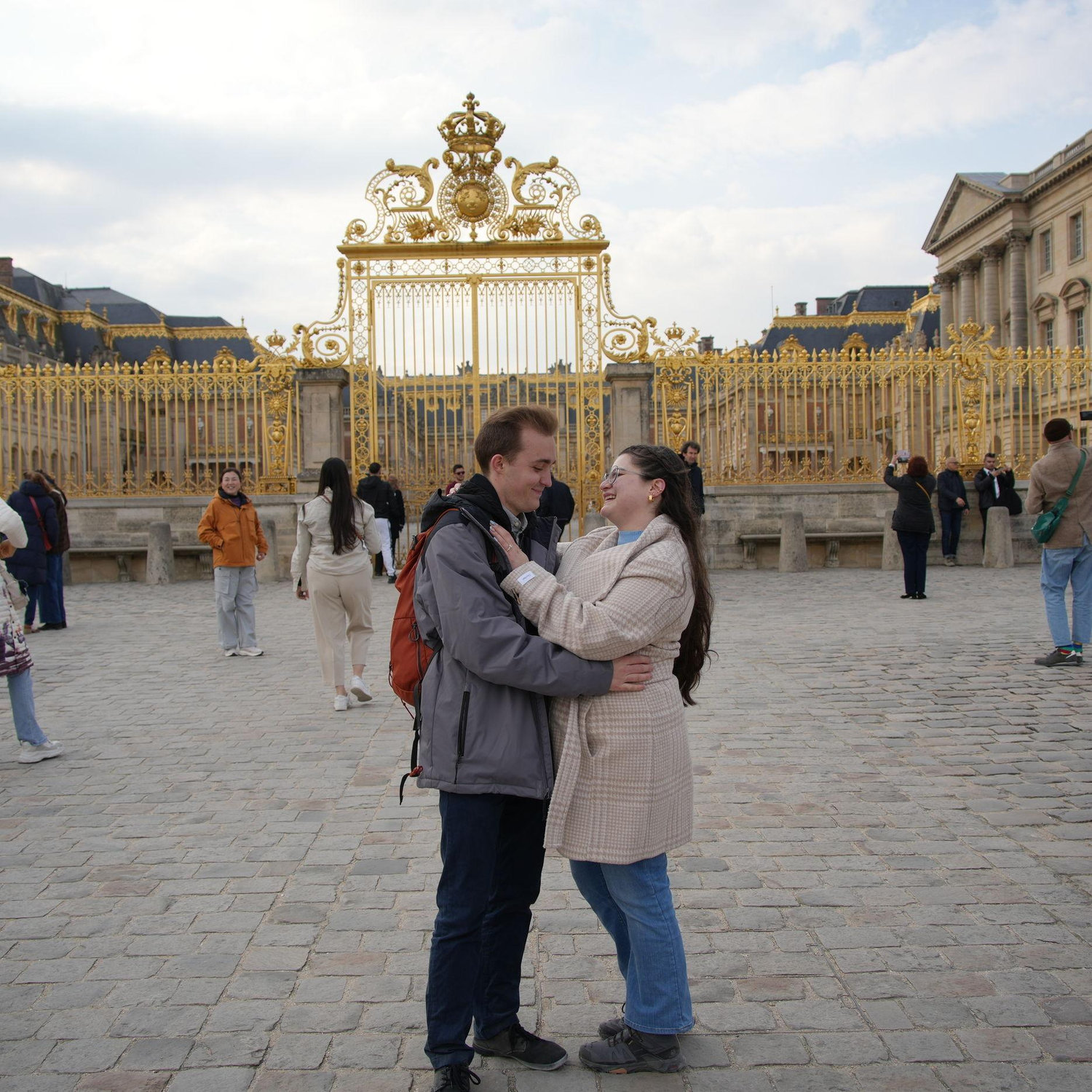 After Andrew proposed at the Palace of Versaille.