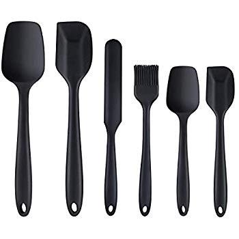 Silicone Spatula,6 Piece Non-scratch Heat Resistant Rubber Spatula with Stainless Steel Core,Non Stick and Great Grips Spatulas for Cooking,Baking and Mixing(Black)