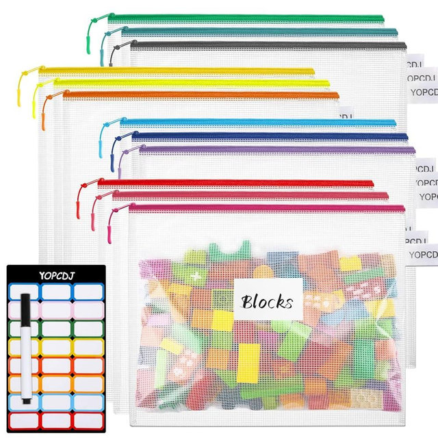 YOPCDJ 12pcs Mesh Zipper Pouch Bags, A4 Puzzle Bag (12 Colors, 12 Packs) for Organizing, Classroom Must Have Storage Bag, File Bags for School, Board Games and Office Supplies