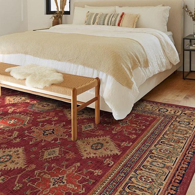 RUGGABLE Cambria Washable Rug - Perfect Vintage Area Rug for Living Room Bedroom Kitchen - Pet & Child Friendly - Stain & Water Resistant - Ruby 8'x10' (Standard Pad)