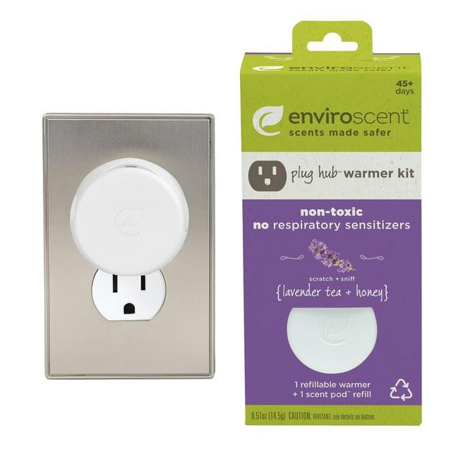 Enviroscent Non-Toxic Plug-in (2-Piece Set) Room & Home Air Freshener Kit (Lavender Tea + Honey) Infused with Essential Oils | 1 Refillable Plug Hub & 1 Liquidless Scent Pod