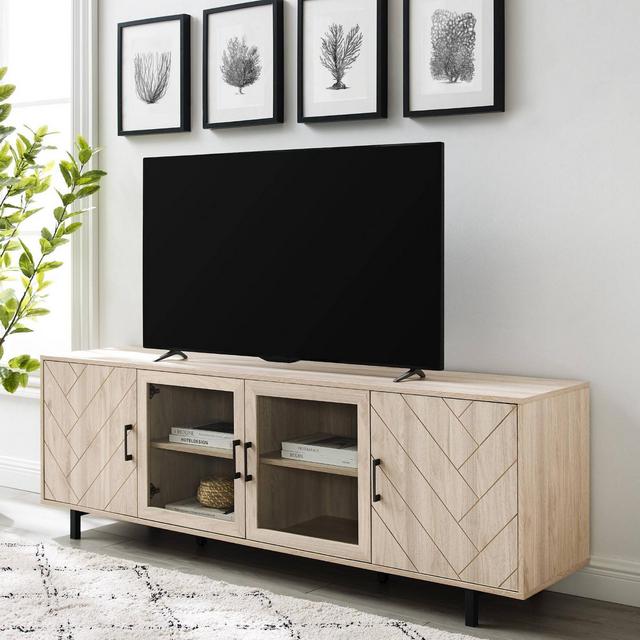 Vik Modern Boho 4 Door Herringbone TV Stand for TVs up to 80" Birch - Saracina Home
