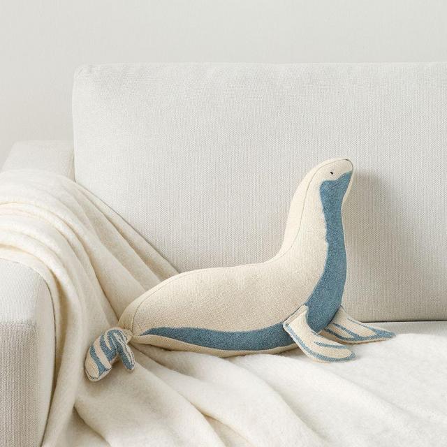 Simon the Seal Shaped Pillow, 16x14 Inches, Blue Multi