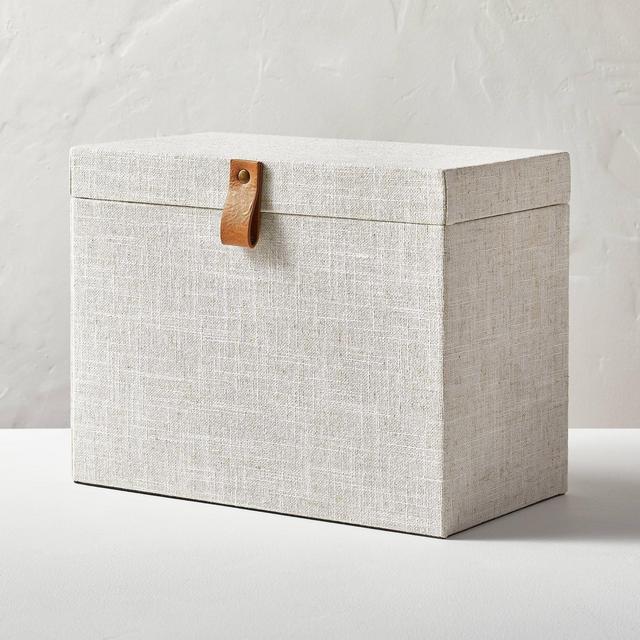 Fabric File Box with Faux Leather Accent Cream - Hearth & Hand™ with Magnolia