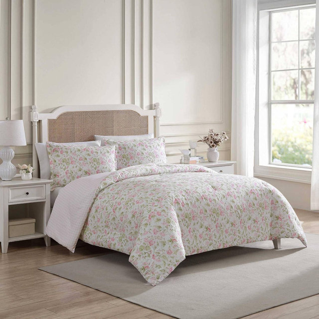 Laura Ashley 3pc King Morning Gloria Cotton Comforter Set Pink