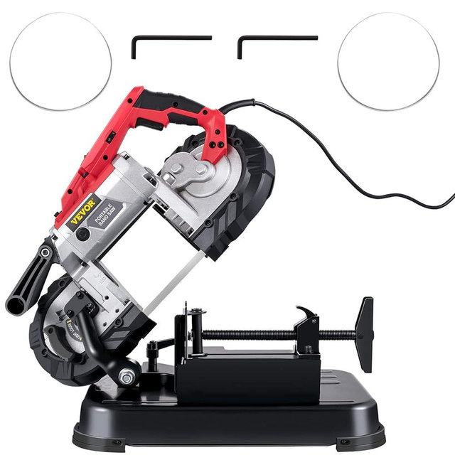 VEVOR Portable Band Saw, 110V Removable Alloy Steel Base Corded Band Saw, 5 Inch Cutting Capacity Hand held Band Saw,Variable Speed Portable Bandsaw, 10Amp Motor Deep Cut Band saw for Metal Wood