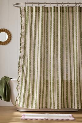 Ivy Cotton Printed Ruffle Stripe Shower Curtain